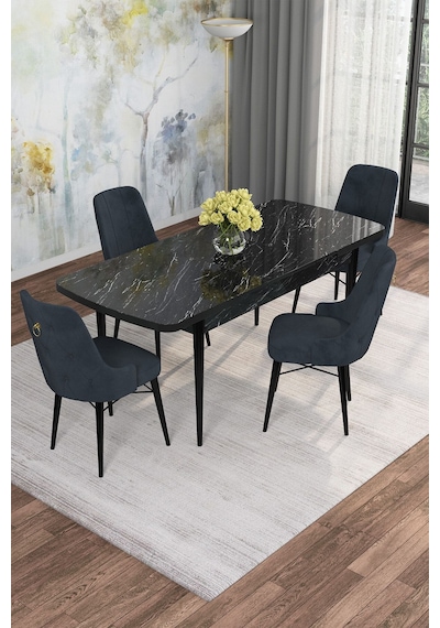 Mona Siyah Mermer 80x132 Açılabilir Mdf Masa Yemek Odası Takımı, Mutfak Takımı 4 Adet Sandalye Siyah Mermer - 4 Antrasit - Siyah Ayak Mona Siyah Mermer 80x132 Açılabilir Mdf Masa Yemek Odası Takımı, Mutfak Takımı 4 Adet Sandalye Siyah Mermer - 4 Antrasit - Siyah Ayak
