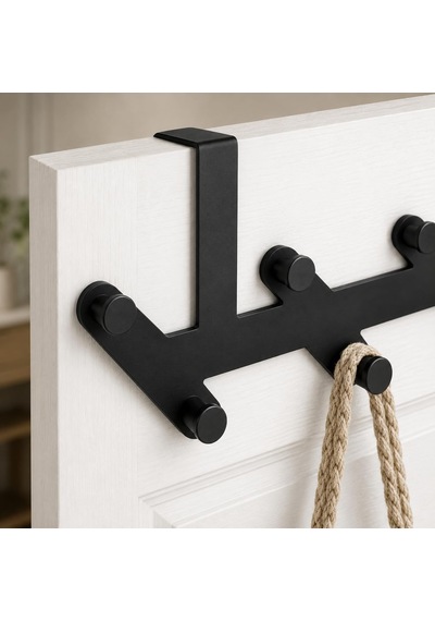 8 Kancalı Metal Kapı Arkası Askı, Amerikan Kapı Arkası Çapraz Askılık, Mat Siyah Kapı Üstü Elbise Havlu Çanta Askısı, Delmeden Dolap Banyo Mutfak Organizeri 52 Cm Belirtilmemiş