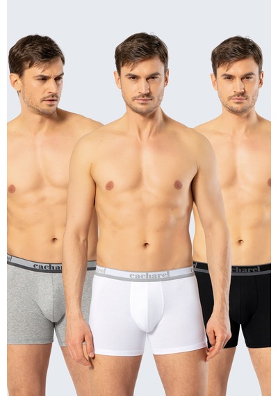 Cacharel Erkek Uzun Paçalı 3'lü Boxer Siyah - Beyaz - Gri