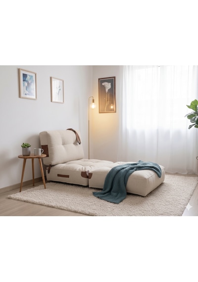 Viscolog Comfy Yeni Nesil Bohem Tekli Koltuk,yataklı Katlanır Berjer,yer Yatağı, Modüler Yapı 75x75cm 85cm Krem