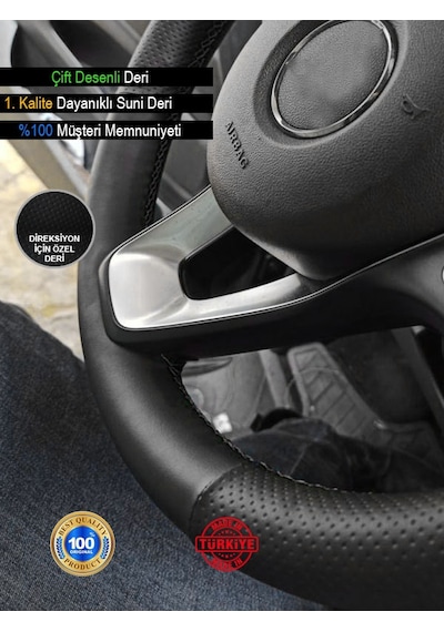 Ford Courier Siyah Delikli Düz İçin Uyumlu Özel Süper Deri Direksiyon Kılıfı