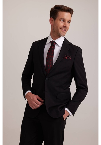 Erkek Siyah Regular Fit Takım Elbise