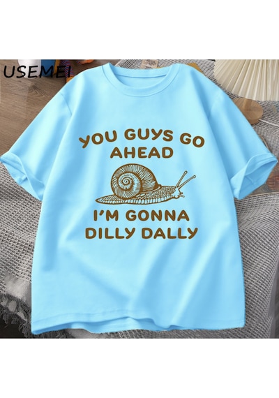 Flood Of Style Devam Edeceğim Dilly Dally Tshirt Adam Retro Komik Salyangoz Listic İstik T-shirt Kadın Erkek Mavi