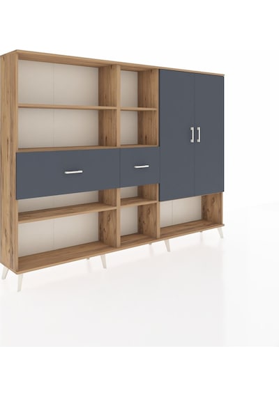 Arges Dolap 10 Raflı 2 Çekmeceli 2 Kapaklı 220x30x163 Çam-antrasi Çam-antrasit