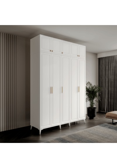 Guneystore Milas Gold 5 Kapaklı %100 Mdf Ayaklı Yüklüklü Gardırop