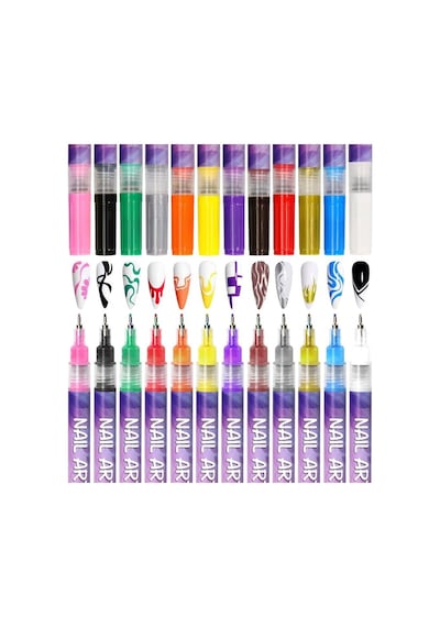 Profesyonel Nail Art Kalemi 12'li Set - Akrilik Tırnak Boyama Ve Desen Kalemi Oje Çizim Seti Çok Renkli