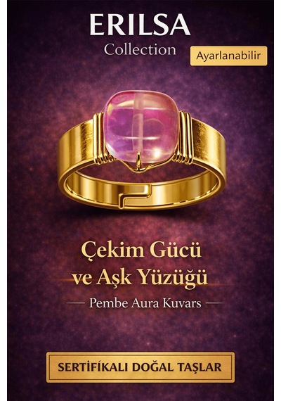 Sertifikalı Pembe Aura Kuvars Doğal Taş Yüzük Çekim Gücü Ve Aşk Çok Renkli