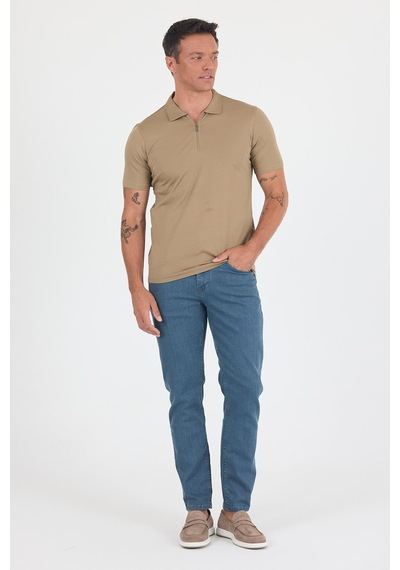 Koyu Vizon Kısa Kol Düz Suprem Polo Yaka Cepsiz Esnek Casual Slim Fit Tişört 1011250161 405 Koyu Vizon