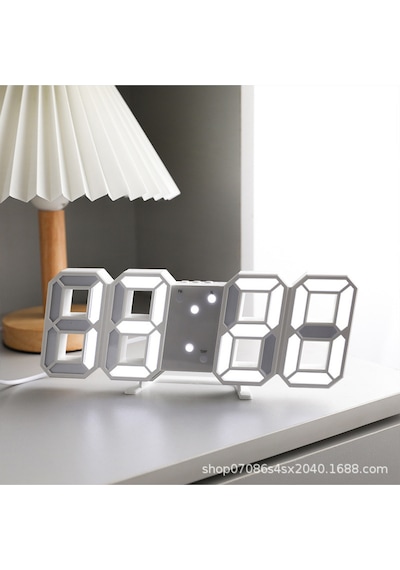 Dekoratif Dijital Led Masa Duvar Saati 3d Dijital Saat Çalar Saat Led Elektronik Saat Beyaz