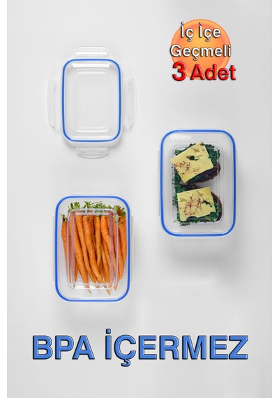 Lock&fresh Contalı Dikdörtgen Saklama Kabı 565, 975, 1675ml Üçlü Set Mavi