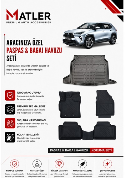 Toyota Yaris Cross 2023 Model 4d Ekstra Havuzlu Paspas Ve Bagaj Havuzu Set