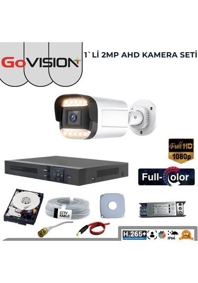 1 Kameralı 2mp 1080p,fullhd,warmled,fullcolor,su Geçirmez, 1'li Ahd Bullet Kamera Seti