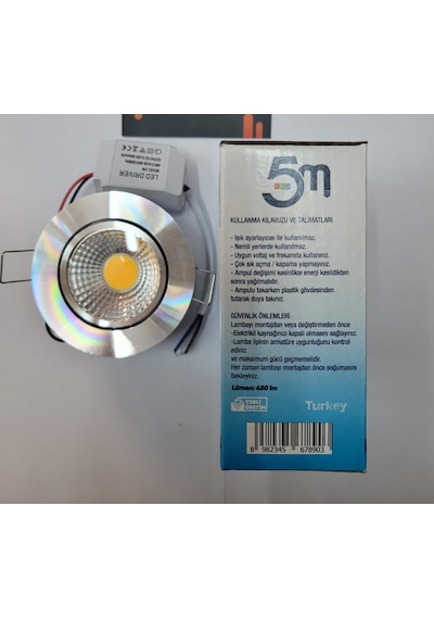 5m 5 Watt Cob Spot Krom Kasa 3200k Günışığı Led Spot 10 Lu Paket Gümüş - Krom
