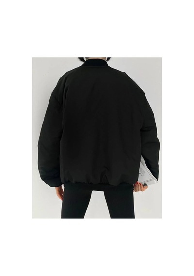 La Querta Unisex Siyah Oversize Bomber Ceket Siyah Siyah