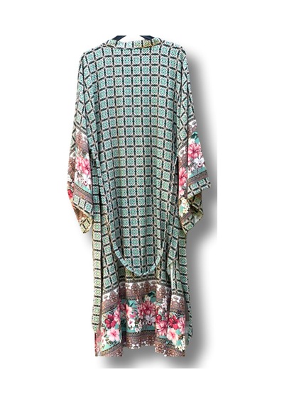 Lila Mare Geometrik Çiçekli Kimono Renkli Renkli