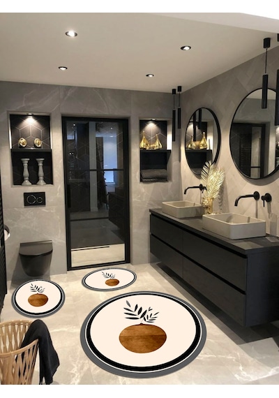 Pretoria - Kaymaz Taban Yuvarlak Banyo Halısı, Klozet Takımı 100x Renkli