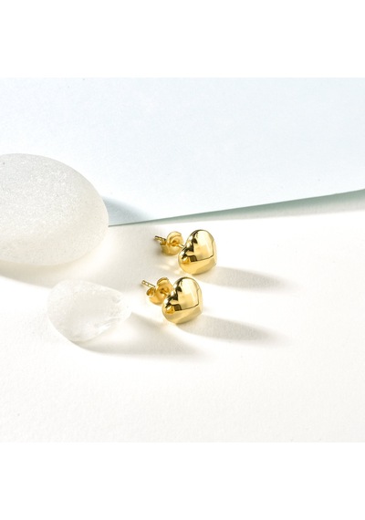 14 Ayar Altın Kaplama Minimal Desenli Kalp Gümüş Küpe - E00286 Gold