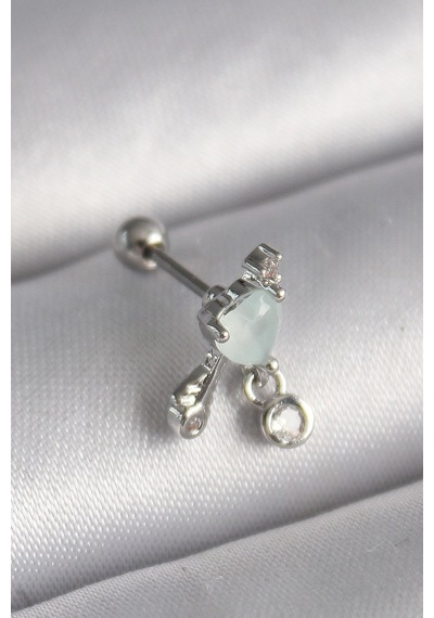 Bay 316l Çelik Gümüş Renk Beyaz Minelik Kalp Sallantı Zirkon Taş Detay Tragus Piercing Najmaddin Standart