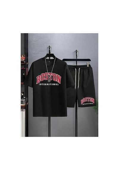 Erkek Siyah Boston International Baskılı Oversize Şortlu Takım Tw-bstontakims Erkek Siyah Boston International Baskılı Oversize Şortlu Takım Tw-bstontakims