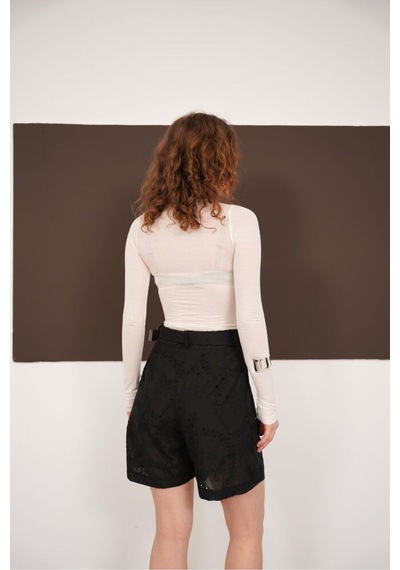 Verymoda Nakışlı Vual Şort D2821 Siyah