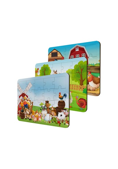Ahşap Puzzle Çocuklar Için 3'Lü Çiftlik Hayvanları Seti