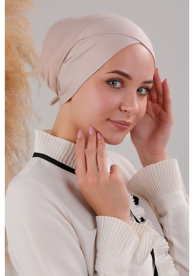 Melodi Scarf Bağlamalı Dikişsiz Çapraz Bone Taş Ten Rengi Taş Rengi