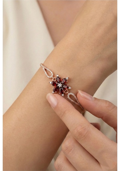 Çekirdekjewelry 925 Ayar Gümüş Garnet Taşlı Bileklik Pembe