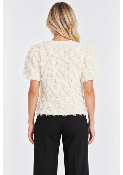 Bihan Store Kadın Crop Model Ön Düğmeli İp Kabartmalı Bluz W27-2926-ekru