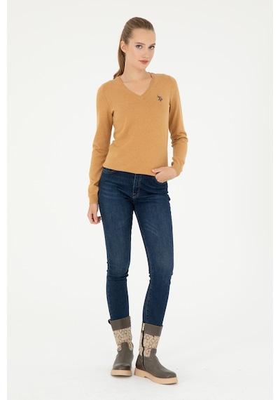 U.S. Polo Assn. Kadın Camel Melanj V Yaka Basic Kazak 50293542-VR122 U.S. Polo Assn. Kadın Camel Melanj V Yaka Basic Kazak 50293542-VR122