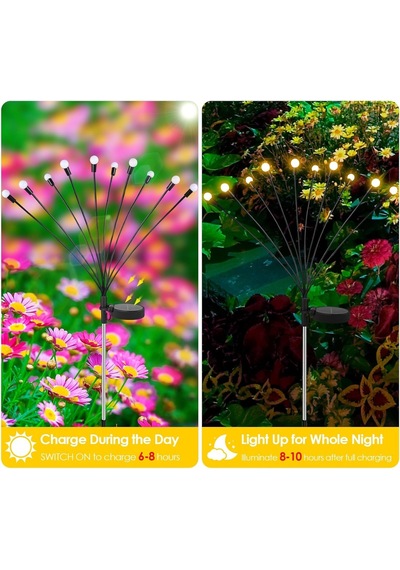 Ayrex 4'lü Paket 10 Led Güneş Ateşböceği Işıkları, Bahçe, Veranda, Avlu İçin Su Geçirmez Güneş Enerjisi D