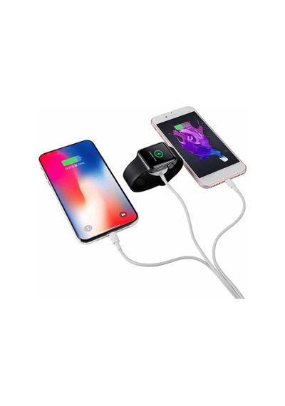 Akıllı Saat + Lightning + Type-C-Wireless Usb Şarj Çoklu Kablosu-Beyaz