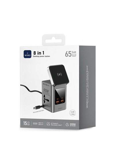 Wiwu Wi-w040 Telefon & Akıllı Saat & Kulaklık İçin Gan 65w 8in1 Şarj İstasyonu Gri