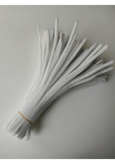 50 Adet Beyaz Şönil, Çiçek Yapımına Uygun Tüylü Tel, 30 Cm 6 Mm