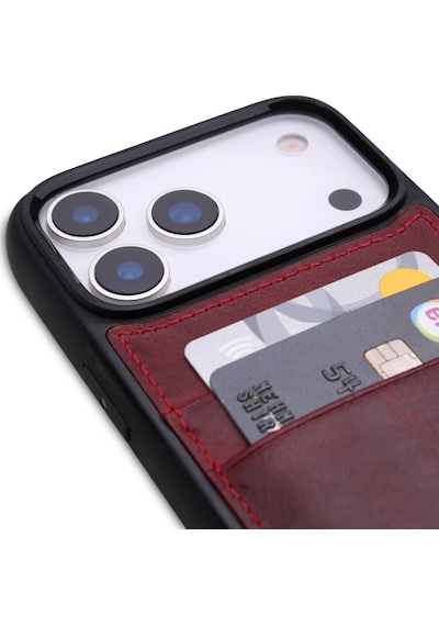 Zawa Apple İphone 17 Pro Uyumlu Suni Deri Kartlık Arka Koruma Kılıf - Bordo