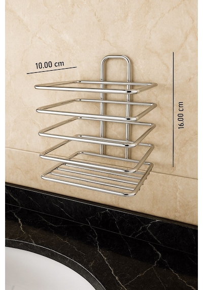 Krom Yapışkanlı Diş Fırçalık - Duvar Tipi, Çok Amaçlı Organizer - Paslanmaz Metal - Dş-01 Krom