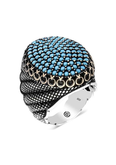 Gümüş Turkuaz Zirkon Taşlı Oval Erkek Yüzük - Mr11002726 - Name: 25