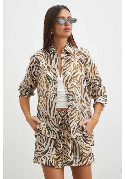 Uterpe Animal Print Gömlek Ekru