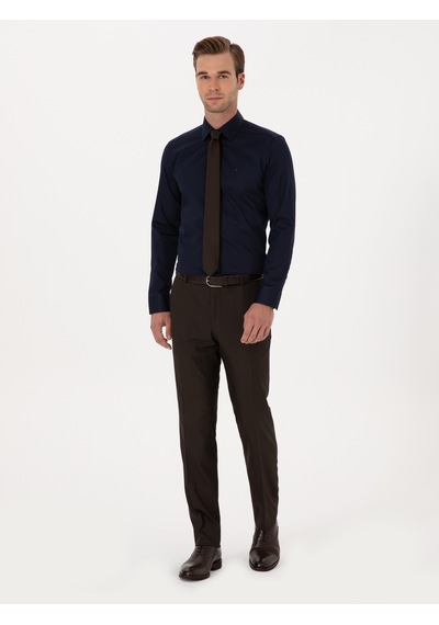 Cacharel Lacivert Slim Fit %100 Pamuk Klasik Gömlek