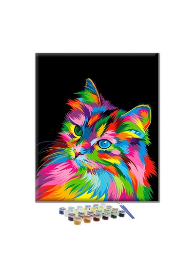 Sayılarla Boyama Seti Renkli Kedi 40x50cm