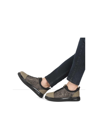 Erkek Haki Kalın Tabanlı Nubuk Deri Sneaker