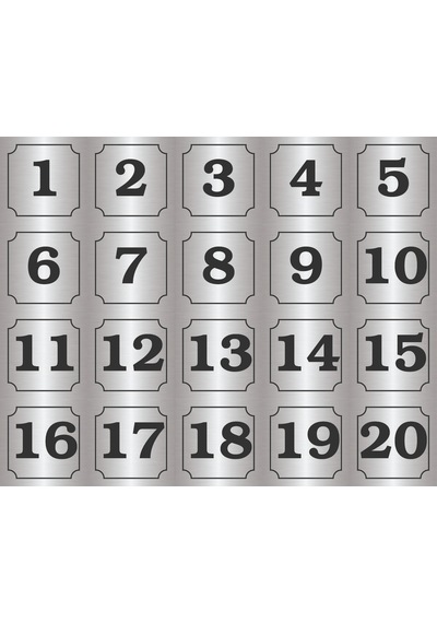 1-20 Kapı, Masa, Dolap Numarası Gümüş Metal Etiket 7x7 Cm