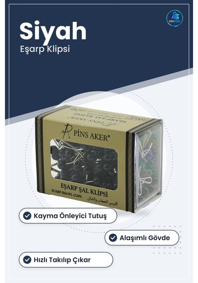 Boncuklu Siyah Eşarp Şal Klipsi Toka Alaşımlı Gövdeli Kayma Önley çok renkli