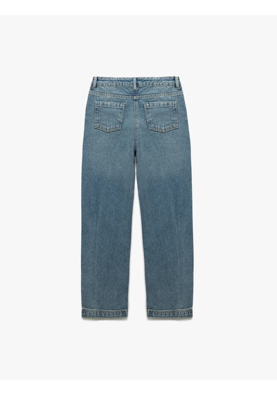 Koton Rahat Kalıp Düğmeli Pamuklu Jean Pantolon Orta İndigo 5skb40030td Indigo