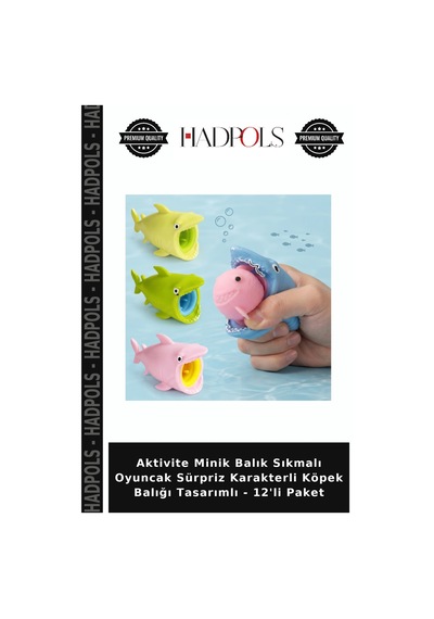 Aktivite Minik Balık Sıkmalı Oyuncak Sürpriz Karakterli Köpek Balığı Tasarımlı - 12'li Paket