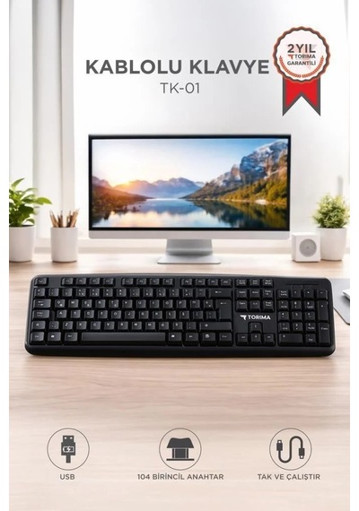 Delux Serisi Büro Büyük Ekipman Kablolu Q Klavye Bilgisayar Ofis Klavyesi Tk01 Siyah