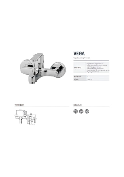 Creavit Vega Lavabo Banyo Eviye Bataryası 3'lü Set VG1840-VG2840-VG8640 Krom