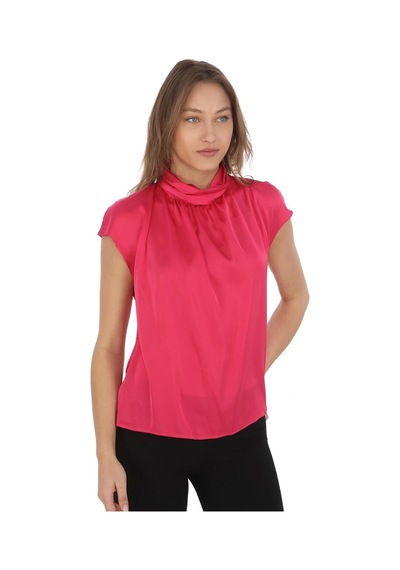 Yaka Drape Detaylı Saten Bluz 01-fuşya