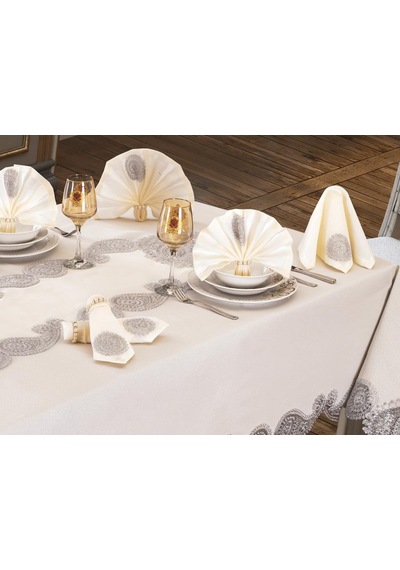 Verna Masa Örtüsü 160X260 Cm 26 Parça Krem Silver