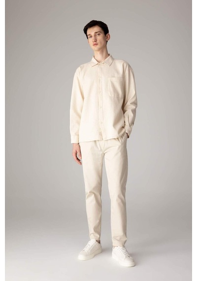 DeFacto  Oversize Geniş Kalıp Polo Yaka Waffle Uzun Kollu Gömlek C2841AX24SPBG734