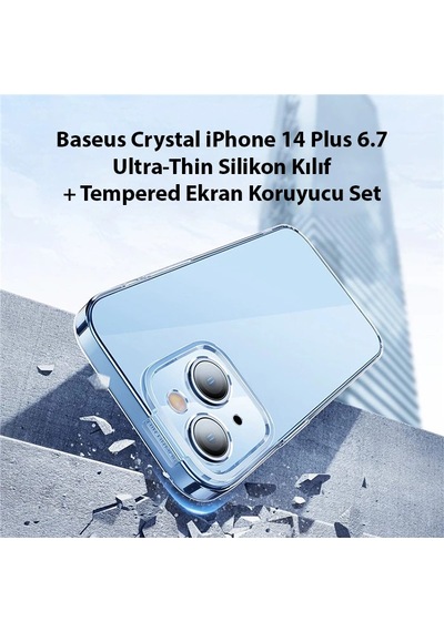 Baseus Crystal Apple iPhone Uyumlu 14 Plus 6.7 Ultra-thin Silikon Kılıf + Tempered Ekran Koruyucu Set- 5775